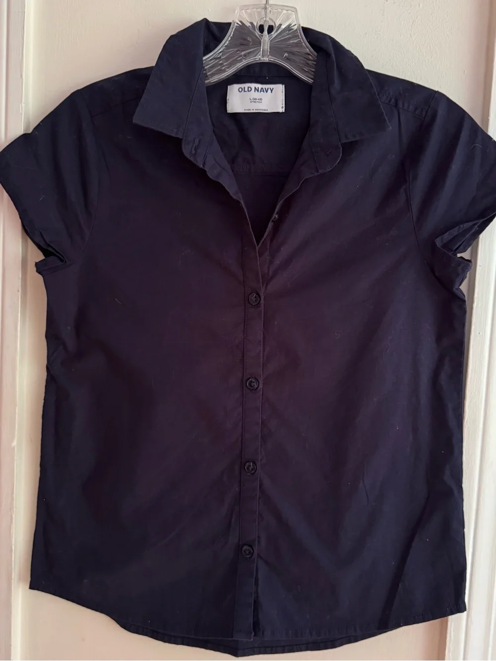 Old Navy Girls Uniform Short Sleeve Button Up Shirt Bundle, L 10-12 Blue & White
